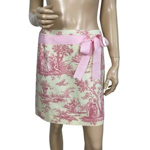 Molly B Toile Print Mini Skirt Pink Ribbon Bow Vintage Scene USA Size 8